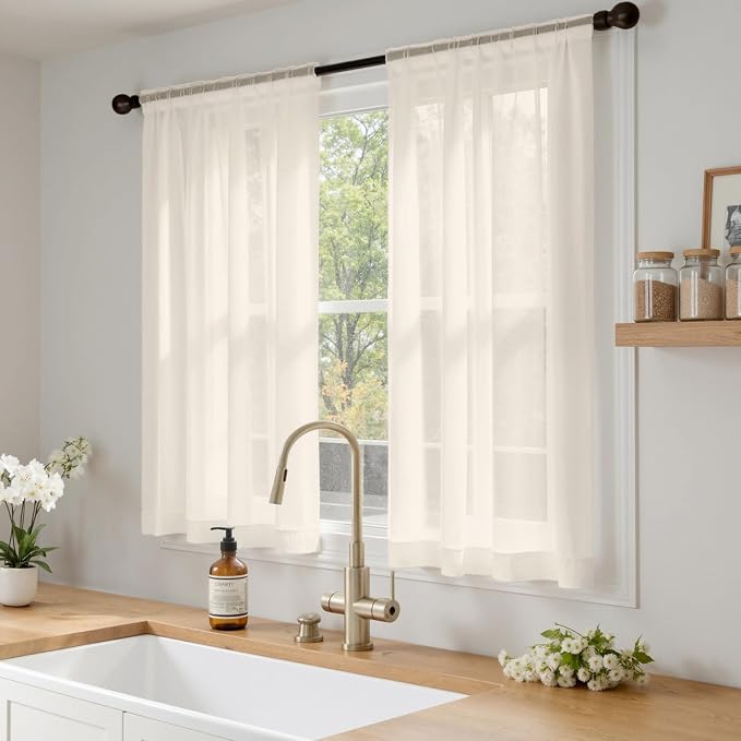MIULEE Light Beige Sheer Curtains 63 Inches Long 4 Panels 42 x 63 Inches | - Image 2
