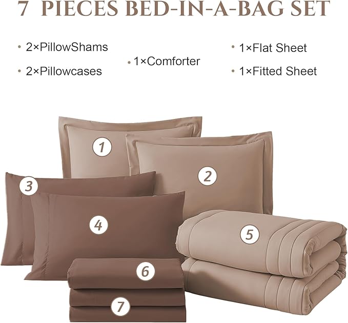 Monbix Full Comforter Set - 7 Pieces Rust Pink Bed in a Bag Full Size Bedding Sets with Comforters, All Seasons Down Alternative Comforter with Sheets,Pillowcases & Shams