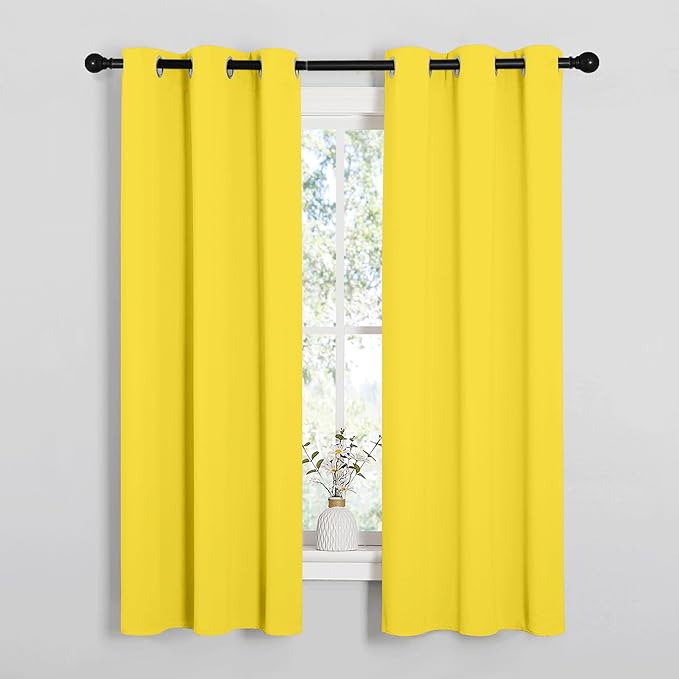 NICETOWN Bedroom Curtain Panels Draperies, Thermal Insulated Solid Grommet Curtains/Drapes (1 Pair, 34 by 63 inches, Bright Yellow)