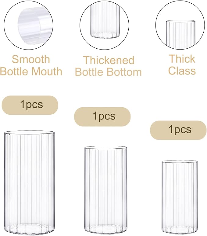 yshengood 12 Pcs Ribbed Hurricane Glass Candle Holders Glass Cylinder Candle Holder for Pillar Candle Floating Candle Holder