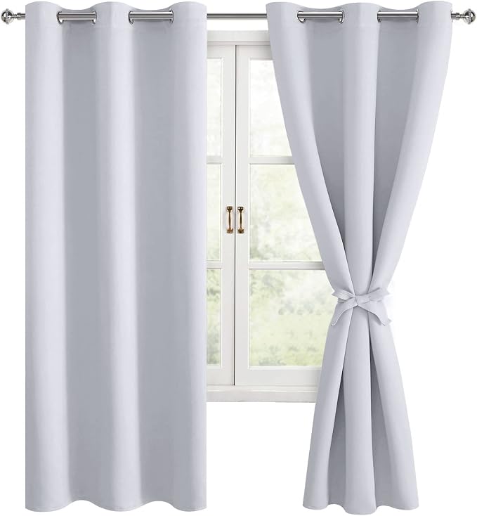 Room Darkening Curtains for Bedroom 2 Panels Greyish White, Energy Saving by Hiasan
