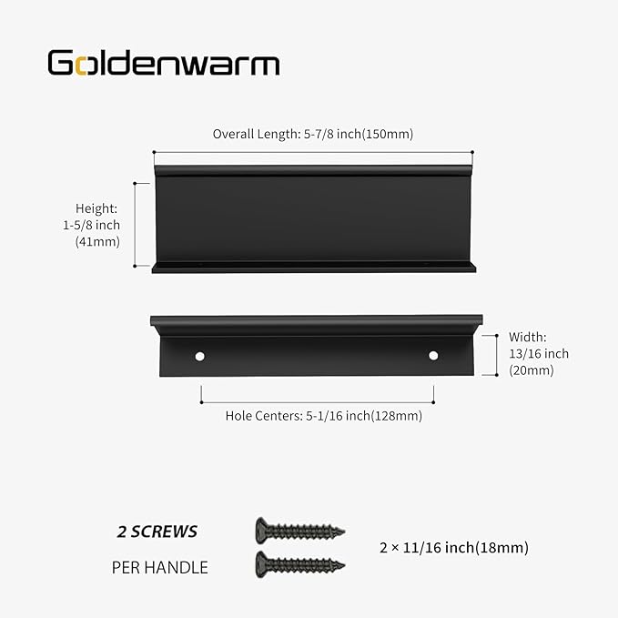 goldenwarm 10 Pack Black Finger Edge Pulls Drawer Finger Pulls Matte Black Kitchen Hardware Handles Bedroom Dresser Drawers,5in Hole Center