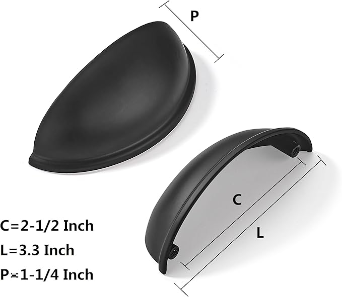 khtumeware 20 Pack 2-1/2" Drawer Pulls Matte Black Cabinet Cup Pulls Kitchen Hardware Cabinet Handles Drawer Handles Knobs 2.5 inch Hole Center