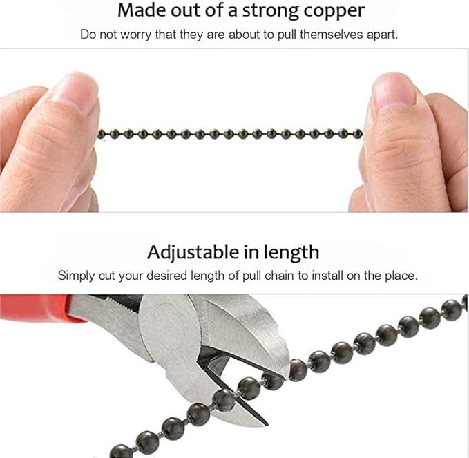 Copper Ceiling Fan Pull Chain Set, Decorative Totem Fan Pull Chain Pendant Extension, 12 Inches Lighting & Fan Beaded Ball Chain Extender Ornament with Connector, Moon and Sun (2Pack)