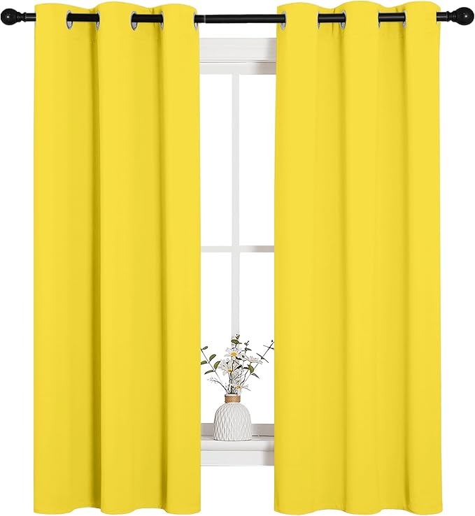NICETOWN Bedroom Curtain Panels Draperies, Thermal Insulated Solid Grommet Curtains/Drapes (1 Pair, 34 by 63 inches, Bright Yellow)