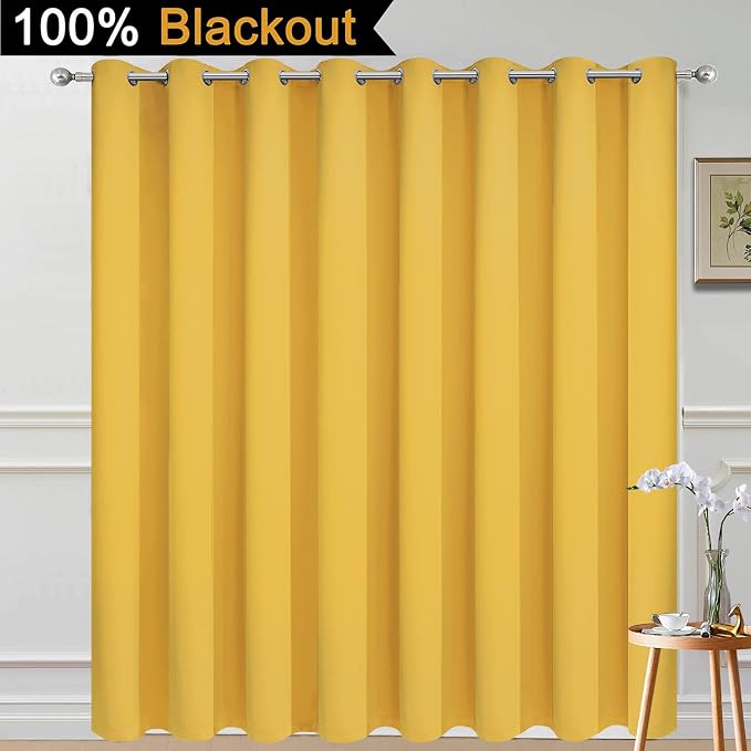 Yakamok Mustard Yellow Blackout Patio Door Curtain Panels W100 x L84, 2 Thick - Image 2