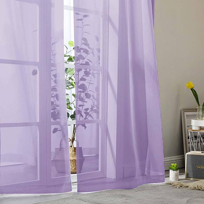 Sheer Lavender Curtains for Bedroom Living Room 54 Inch Length 2 Panels Set - Image 8