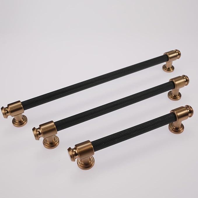 10 Pack 12-3/5 inch(320mm) Matte Black and Champagne Bronze Kitchen Cabinet Knurled Handles Cabinet Pulls Black Drawer Pulls Kitchen Cabinet Hardware Handles