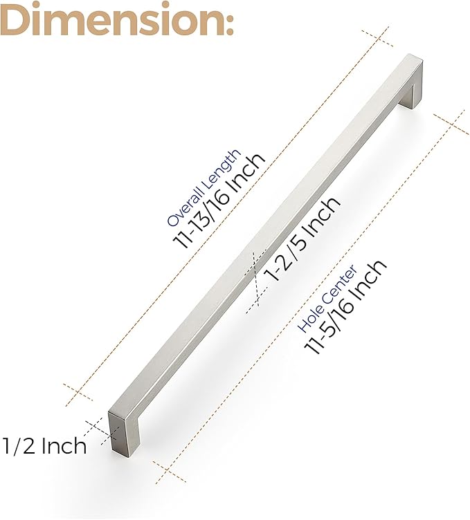 Ravinte 3 Pack 11-5/16 Inch Square Cabinet Handles Satin Nickel Pulls Brushed Nickel Drawer Pulls Kitchen Cupboard Hardware for Cabinets Cupboard Drawer Handles