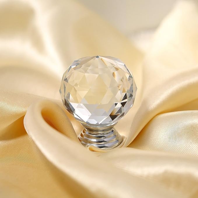 12 Pcs 30mm Round Shape Crystal Glass Cabinet Knobs with Screws Drawer Knob Pull Handle Used for Kitchen, Dresser, Door, Cupboard(Clear)