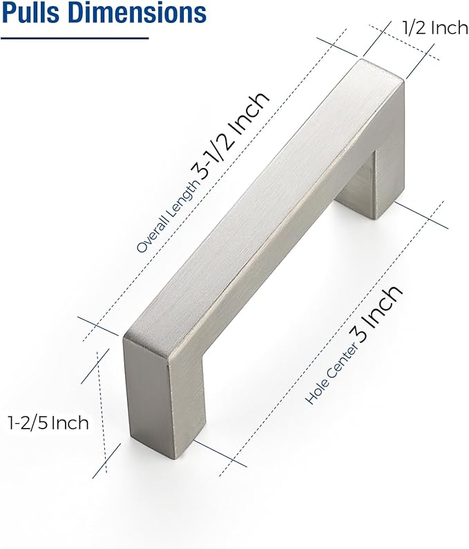 JOY DECOR 6 Pack Cabinet Handles, Brushed Nickel Cabinet Pulls, 3 Inch Kitchen Closet Handles Square Drawer Pulls Stainless Steel Drawer Hardware, 76mm Hole Centers