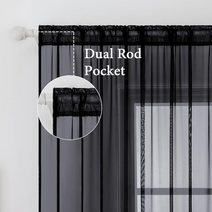 MIULEE 2 Panels Sheer Curtains for Living Room 54 X 45 Inches Black | Window - Image 2