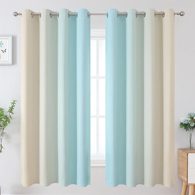 Aqua and Beige Ombre Blackout Curtains - Image 2