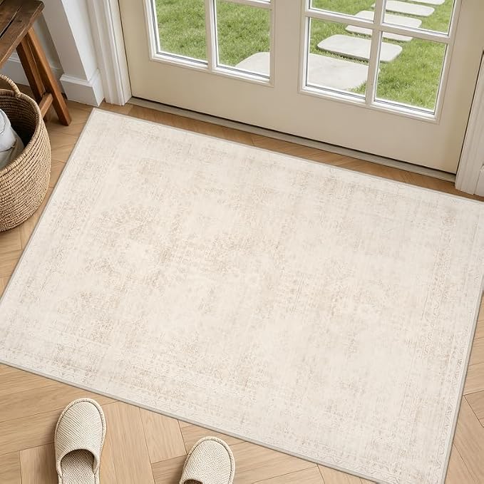 Washable Area Rugs 2x3: Neutral Living Room Bedroom Carpet Beige | Vintage Boho by Luxturiy