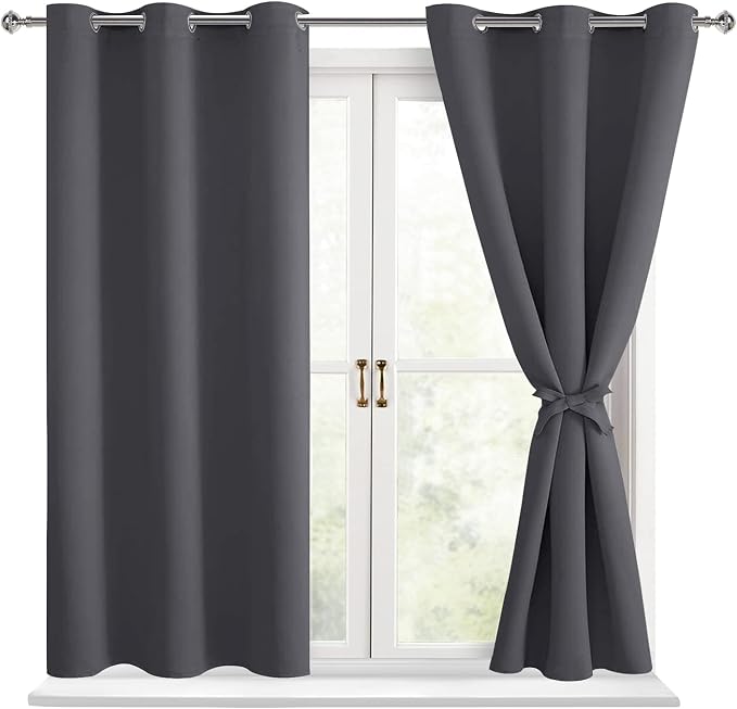 Short Blackout Curtains for Bedroom Dark Grey 38 x 45 Inch 2 Panels | Thermal by Hiasan