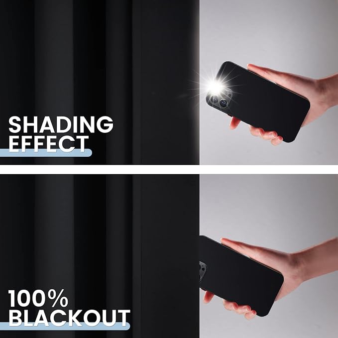 SimpleHome Black 100% Blackout Curtains Room Darkening Living Room 54 Inch | - Image 4