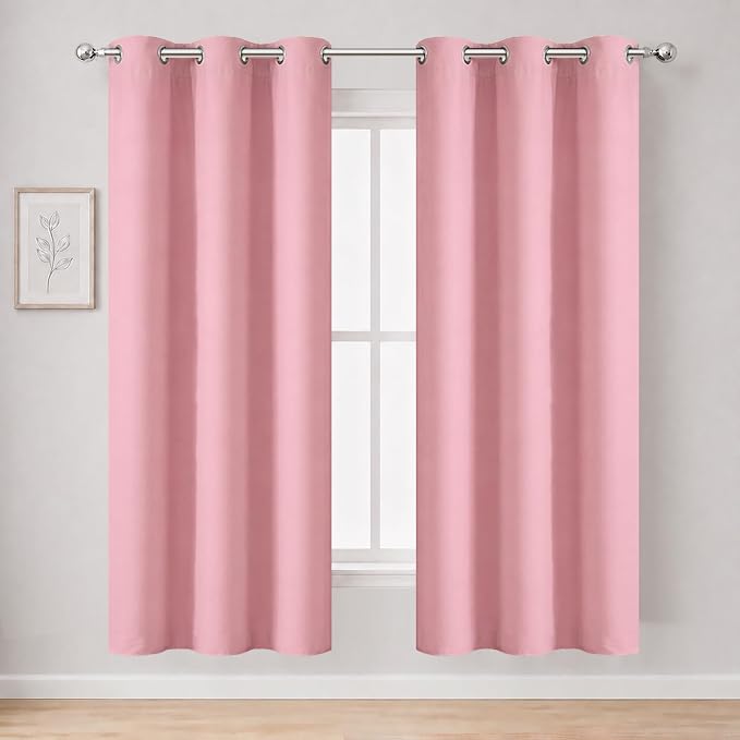 Pink Thermal Blackout Curtains/42 x 72 Inch/Set of 2 Panels Room Darkening by Lemomo