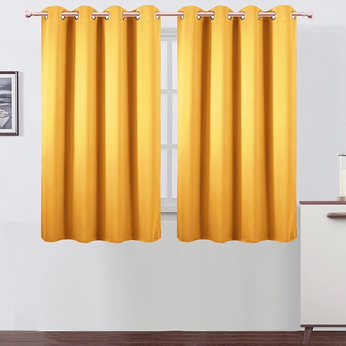 Blackout Curtains 66 x 54 Inch Long Yellow Curtains Set of 2 Panels Room by Lemomo