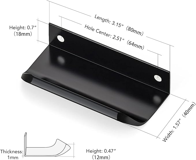 Ravinte Hardware 8 Pack Black Cabinet Handles, 3.15 Inch (80mm) Finger Edge Pulls, 2-1/2 Inch Hole Center, Finger Pulls for Cabinets