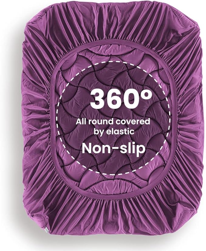 SLEEP ZONE Full Size Cooling Mattress Pad for Double Bed, Premium Zoned Quilted Mattress Topper, Wrap Around Mattress Protector Cover, Machine Wash Durable, Deep Pocket 8-21 inch, Purple, Full