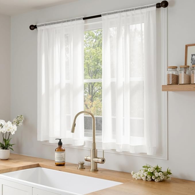 MIULEE Beige White Sheer Curtains 63 Inches Long 4 Panels 42 x 63 Inches | - Image 2