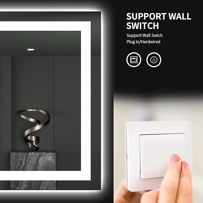 LOAAO 28"X32" LED Bathroom Mirror with Lights, Anti-Fog, Dimmable, Backlit + Front Lit, Lighted Bathroom Vanity Mirror for Wall, Memory Function, Tempered Glass, ETL Listed