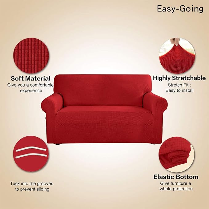 Easy-Going Stretch Loveseat Couch Covers Washable Christmas Red | 1-Piece - Image 3