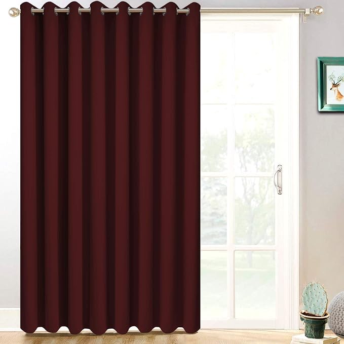 Yakamok Burgundy Red Room Darkening Curtains 84 inch Sliding Door Drapes | 1 - Image 3