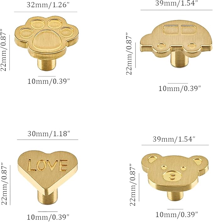 4Pcs Brass Knobs for Kids Cute Decorative Handles for Boys and Girls (Paw Print)