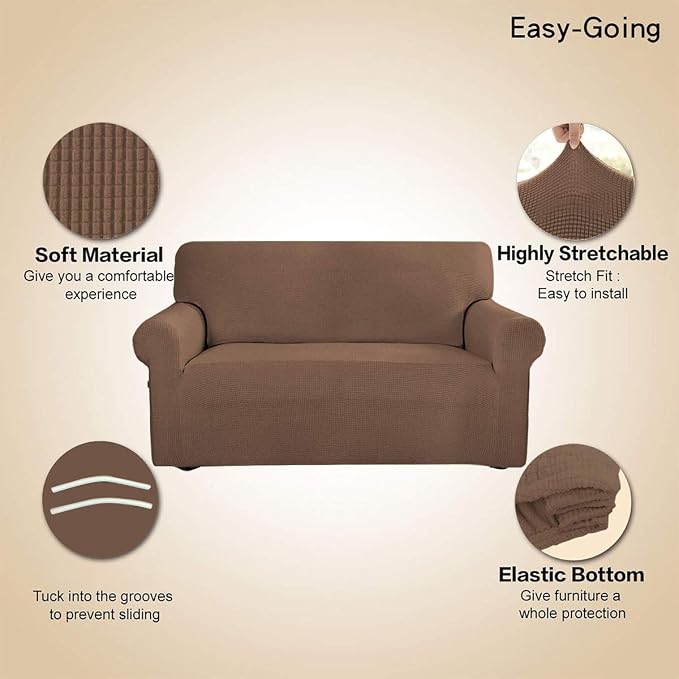 Easy-Going Stretch Loveseat Couch Covers Washable Brown | 1-Piece Loveseat - Image 3