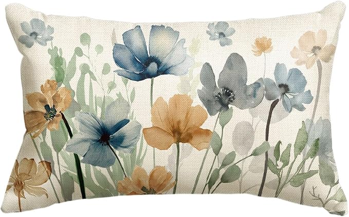AVOIN colorlife Chinoiserie Poppy Flowers Throw Pillow Cover 12x20 Inch | Light by AVOINcolorlife