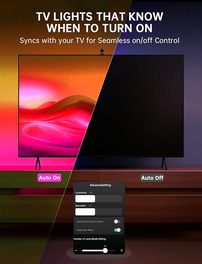 TV LED Backlight, 14.7ft LED Lights for 55-65 Inch TVs, Smart App Control TV Lights That Change with TV, USB-C Powered, RGB LED Strip Lighting Sync to Screen