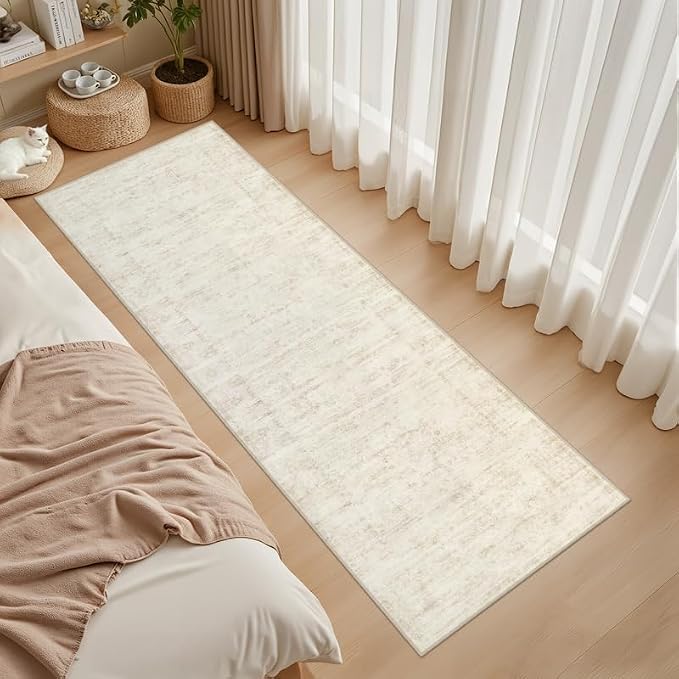 2'6''x8' Hallway Washable Runner Rug: Kitchen Carpet Retro Beige | Vintage Boho - Image 3