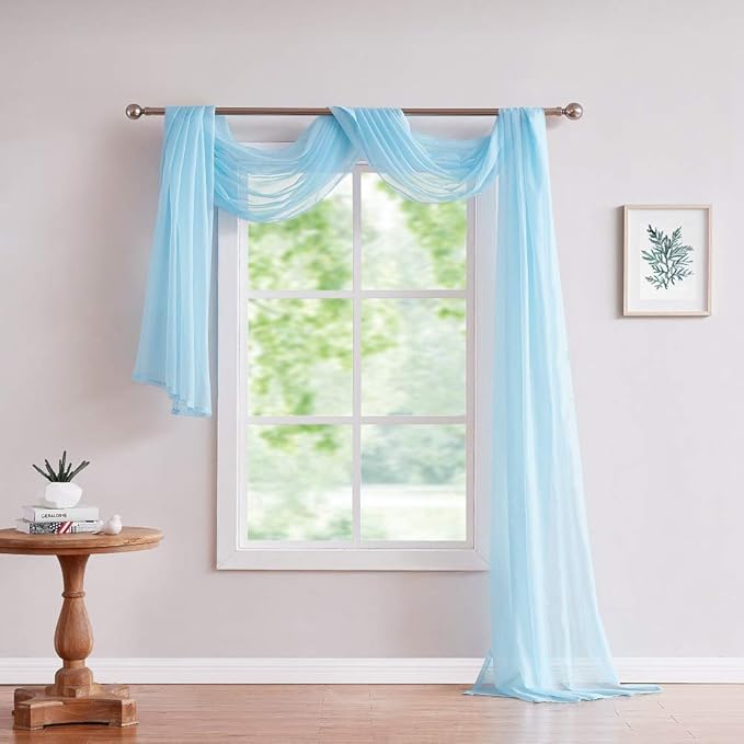 Warm Home Designs Extra Long Baby Blue Sheer Window Scarf. Valance Scarves are 54 X 216 Inches. Great As Wedding Arch Draping Fabric, Bed Canopy Or for Decorative Project. AM Baby Blue 216"