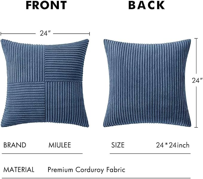 MIULEE Dusty Blue Decorative Euro Sham Pillow Covers 24x24 Inch 2 Pack | - Image 7