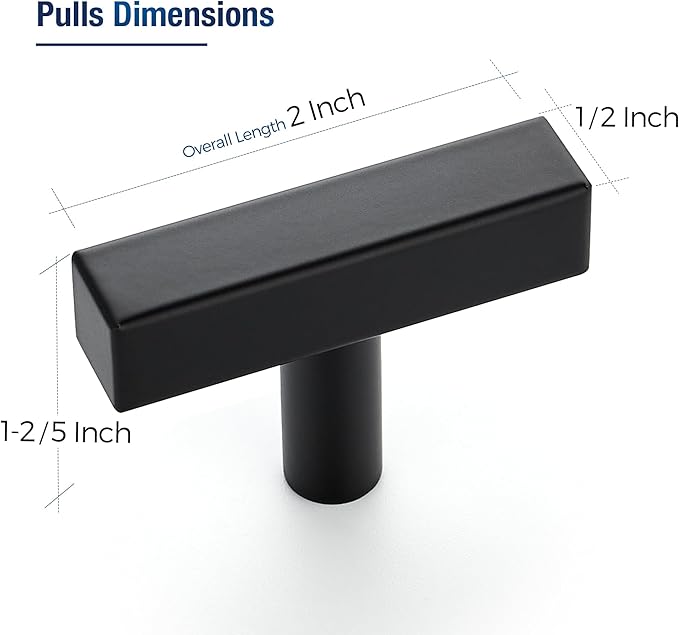 JOY DECOR 60 Pack Single Hole Matte Black Square Cabinet Handles Stainless Steel Cabinet Hardware Pulls for Kitchen and Drawers with 2 Inch Overall Length