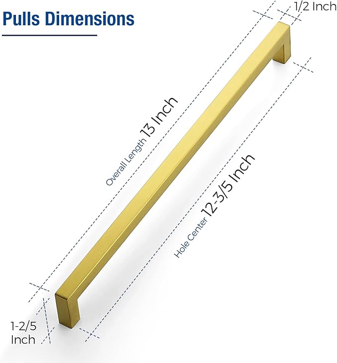 JOY DECOR 4 Pack Cabinet Handles, Gold Cabinet Pulls, 12-3/5 Inch Kitchen Closet Handles Square Drawer Pulls Stainless Steel Drawer Hardware, 320mm Hole Centers