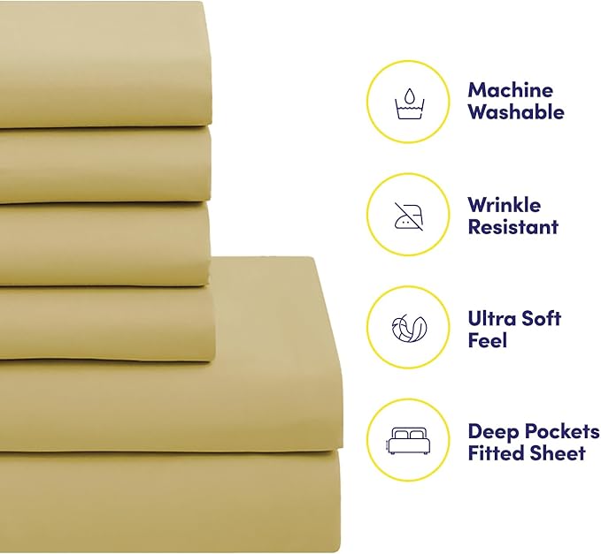 Sweet Home Collection 7 Piece Comforter Set Bag Solid Color All Season Soft Down Alternative Blanket & Luxurious Microfiber Bed Sheets, Camel, Full