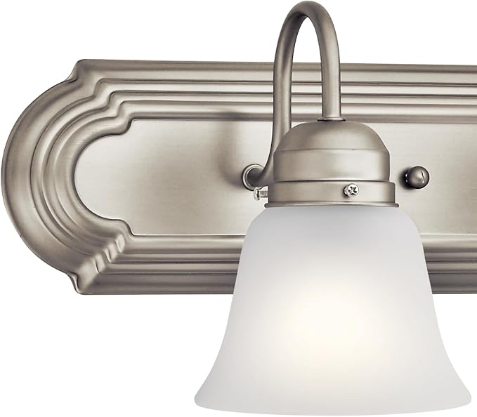 Kichler 30" 4-Light Vanity Bath Light in Brushed Nickel, Modern Bathroom Light with Clear Satin Etched Glass, (30" W x 8" H), 5338NIS