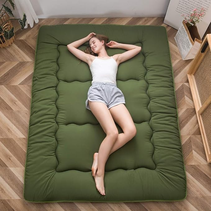 MAXYOYO Japanese Futon Mattress Twin Size Floor Mattress, Thicken Tatami Mat Sleeping Pad Roll Up Mattress Floor Bed Folding Couch Bed Mattress Pad for Guest Room, Green, Twin
