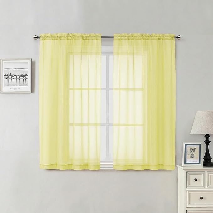 Goose Yellow Sheer Curtains 54 Inch Length 2 Panels, Voile Light Filtering by Lecloud