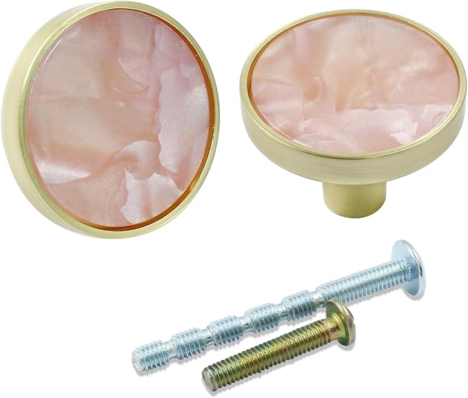 6 Pcs Gold Knobs for Dresser Drawers, Round Dresser Cabinet Knobs Pulls for Kitchen Cabinet Cupboard Door Furniture Decorative, Pink