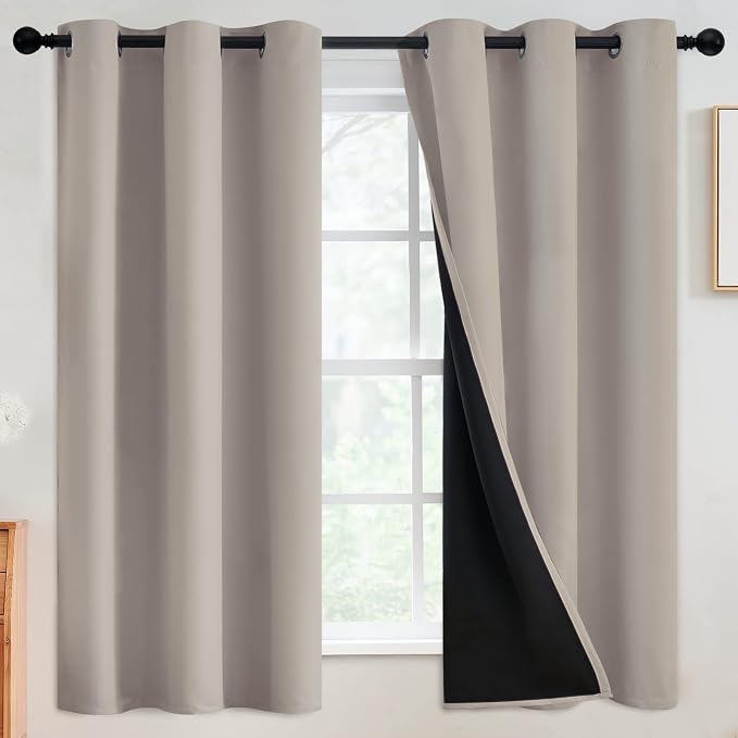 SimpleHome Natural 100% Blackout Curtains Room Darkening Living Room 63L | by SimpleHome
