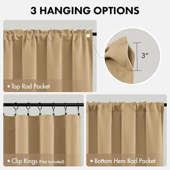 MIULEE 4 Panel Set Short Bedroom Blackout Curtains 54 Inch Long Dark Beige | - Image 6
