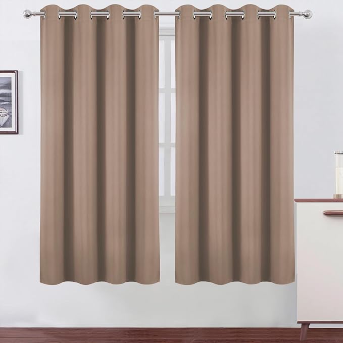 Blackout Curtains 66 x 72 Inch Long Cappuccino Curtains Set of 2 Panels Room by Lemomo