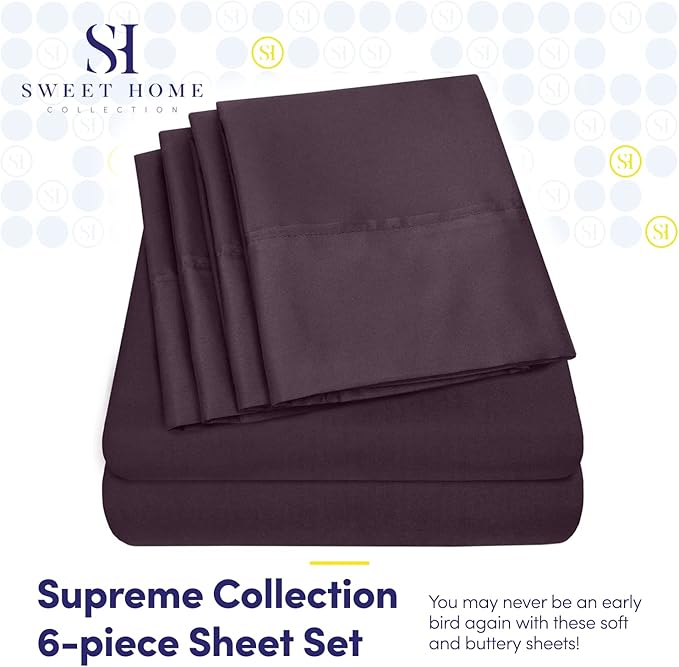 Sweet Home Collection 6 Piece 1500 Supreme Collection Brushed Microfiber Deep Pocket Sheet Set-2 Extra Pillow Cases, Great Value, Rv Short Queen, Purple