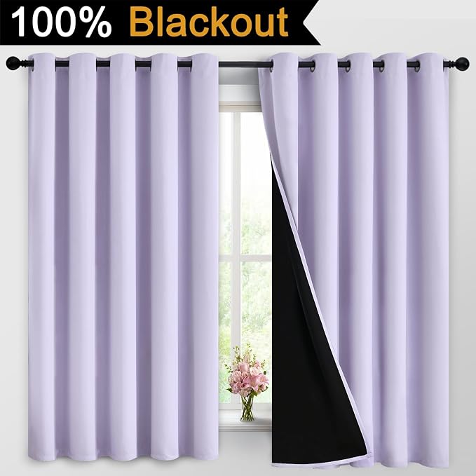 Yakamok Lilac 100% Blackout Curtains 63 Inches Long - Image 2