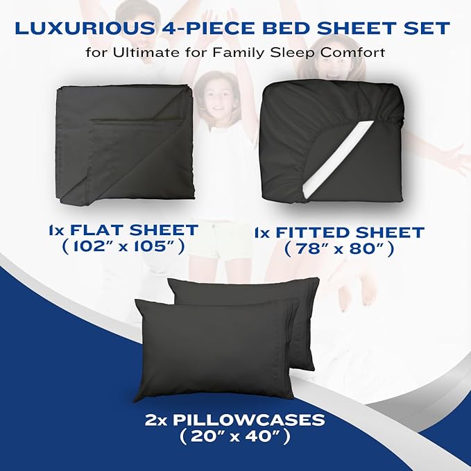 DREAMCARE Full Size Sheets - Cooling Bed Sheets - 4pcs Set - up to 15" Deep Pocket Full Sheet Set - Sheets Full Size Bed - Soft & Long Lasting 100% Fine Brushed Polyester with Side Pocket - Gray