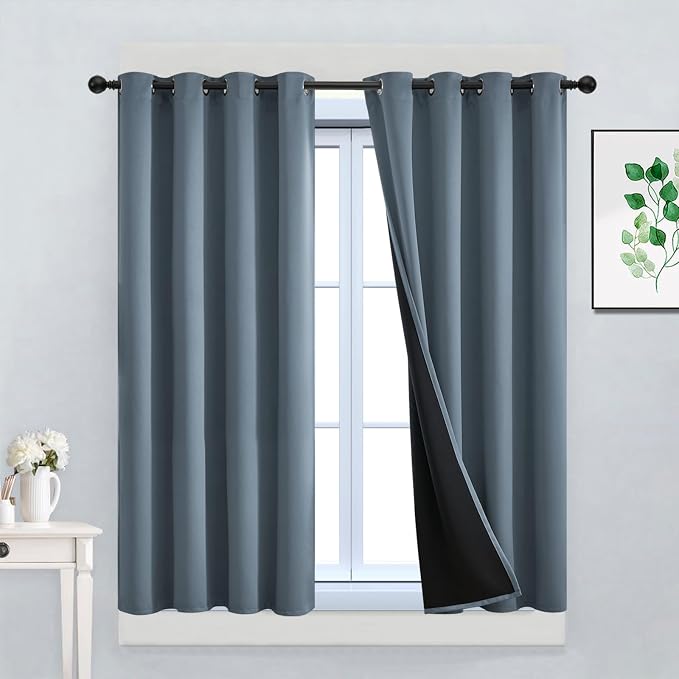 Yakamok Stone Blue 100% Blackout Curtains 45 Inches Long 52" Wide 2 Panel | by Yakamok