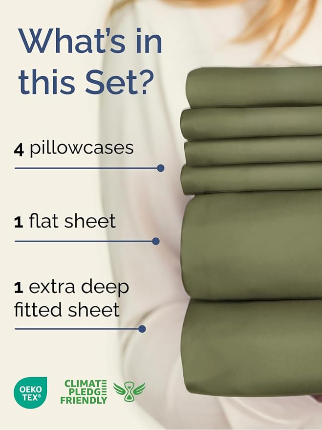 Extra Deep King Sheet Set - 6 Piece Breathable & Cooling Sheets - Hotel Luxury Bed Sheets Set - Easy & Secure Fit - Soft, Wrinkle Free & Comfy Sheets Set - Sage Green Sheet Set with Extra Deep Pockets